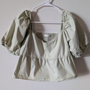 OAK + FORT Light Green Puff Sleeve Blouse